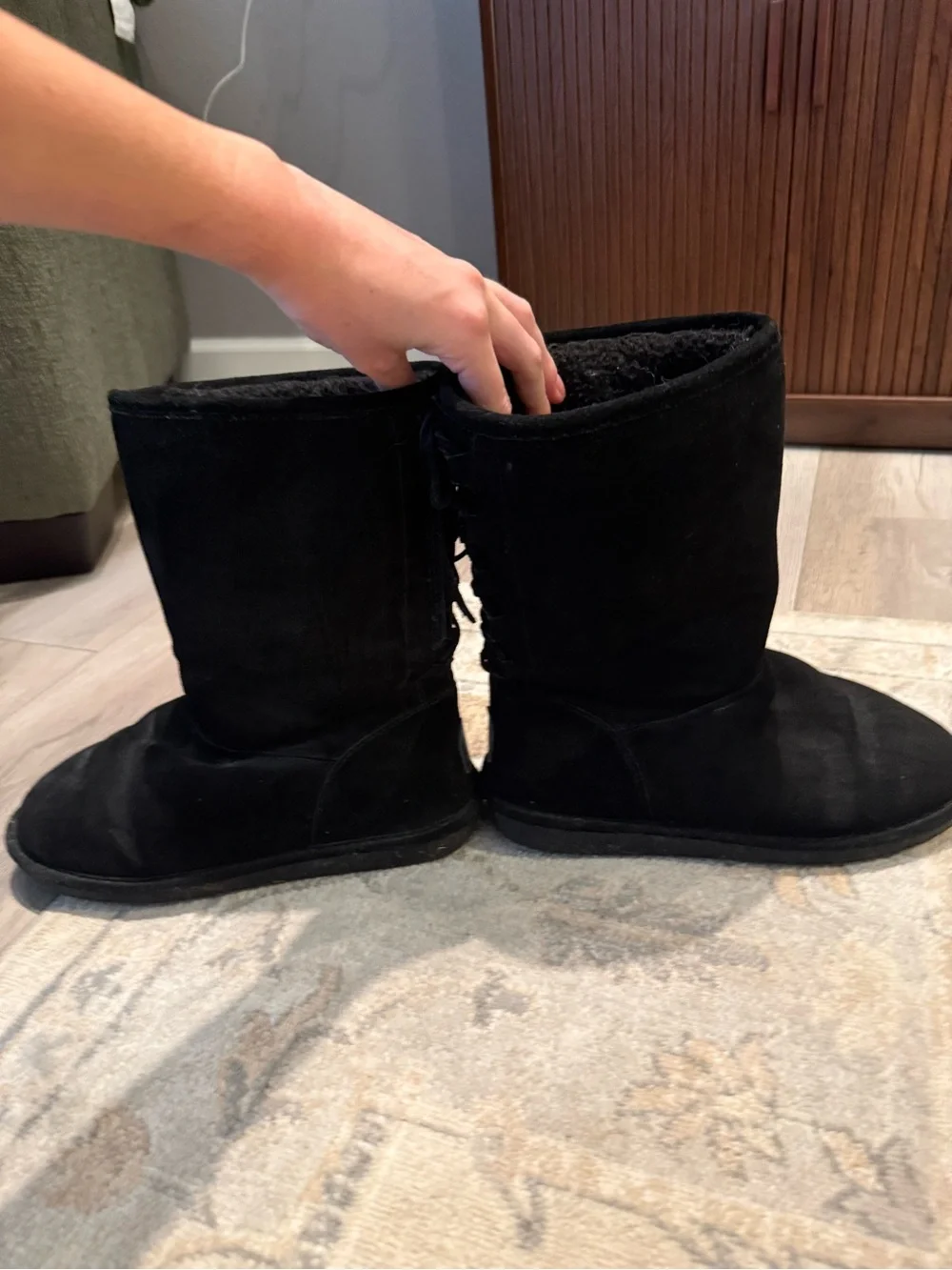 BearPaw Black Suede Lace-Up Tall Women's Boots